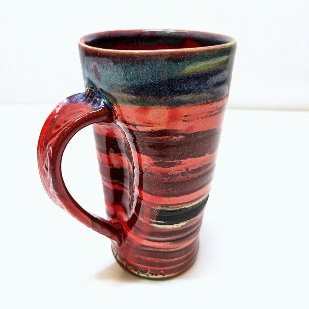 Scott Carlson Studio Pottery Tall Mug Signed Taos NM Red Southwest Art Pottery